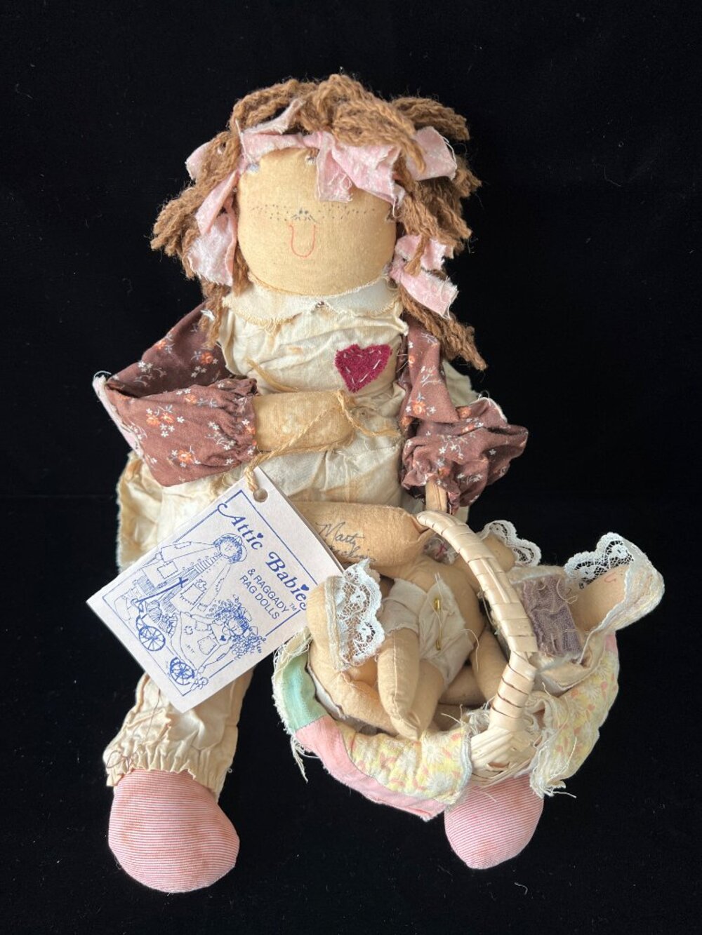 Vintage Attic Baby Rag Doll, Fertile Mertle, Signed by Marty Maschino 9-7-91